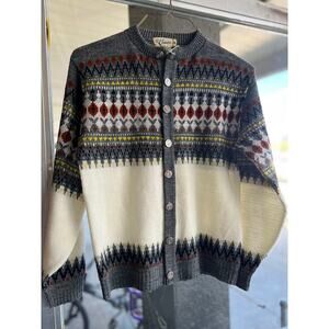 Vintage 1970's Elmar Orlon Sayelle wool fair isle cardigan sweater size M